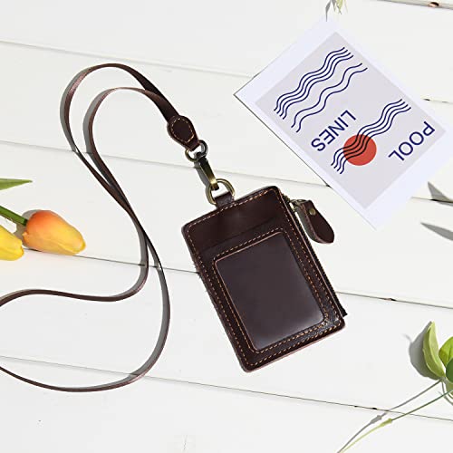 Wonderpool Leather ID Badge Holder with Zipper Wallet Pouch - Image 3