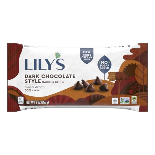 LILY'S No Sugar Added 55% Cocoa Dark Chocolate Baking Chips Laydown Bag, 9 oz.