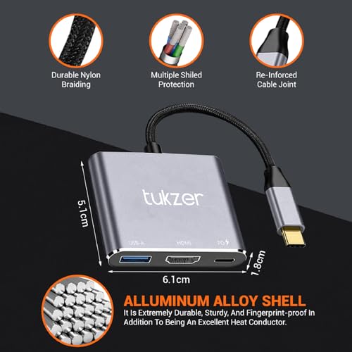Image of Tukzer 3-in-1 USB Type C to HDMI Adapter 4K@30Hz, 100W PD Fast Charging Port, USB A 3.0 @5Gbps Speed, MultiPort HUB for MacBook Pro Air, Windows, Laptop, iPad, Tablet, Smartphone & All Type C Devices