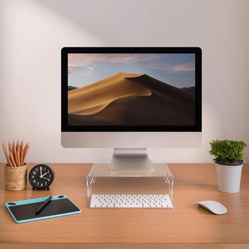 Image of Parikshit Sublimation Acrylic Computer Monitor Riser Stand Holder organizor for Table Clear Desktop Laptop pc Printer tv Stand Holder (16 X 8 X 3 INCH - Style 2)