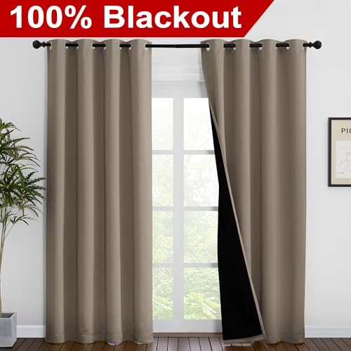 Image of NICETOWN Taupe Full Shade Curtain Panels, Pair of Energy Smart & Noise Blocking Out Blackout Drapes for Dining Room Window, Thermal Insulated Guest Room Lined Window Dressing(Taupe, 55 x 86 inch)