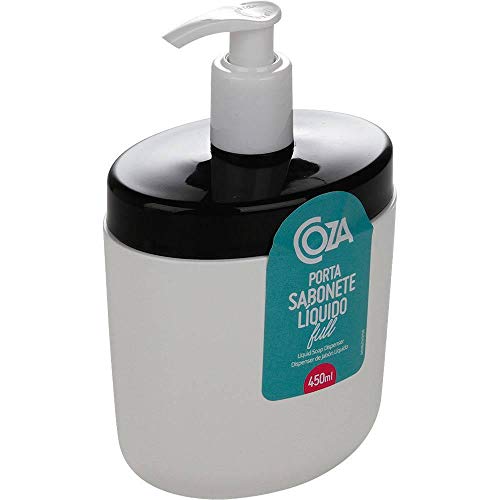 Porta Sabonete Líquido e Álcool Gel Full, 450 ml, 6,5 x 6,5 x 19,2 cm, Preto, Coza