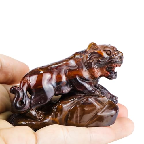 Estatua de Tigre en Cristal Natural Tallada a Mano 2.8" miniatura 3