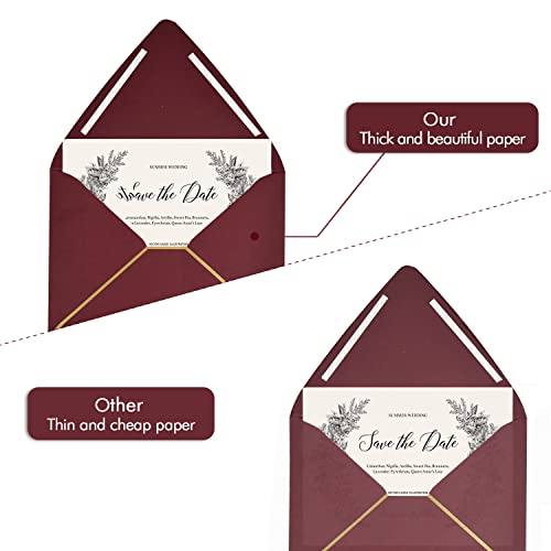 A7 Luxury Burgundy Invitation Envelopes Christmas Envelopes 5 X 7 - For 5X7 Cards 50 Pack Self Seal| Perfect For Weddings, Invitations, Photos, Graduation, Baby Shower| 5.25 X 7.25 Inches #TOP2
