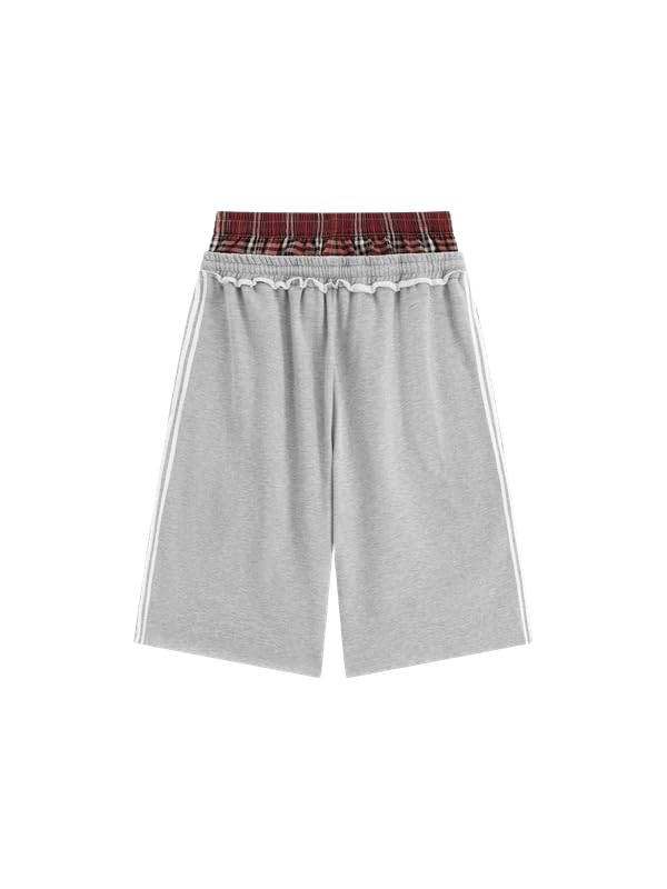 Aelfric Eden Baggy Shorts Herren Sommer Caprihose Damen Y2K Kurze Hosen Unisex Karierte Patchwork Kurz Jogginghose Oversize Basic Freizeithose Hip Hop Sportshorts Casual Sweatshorts