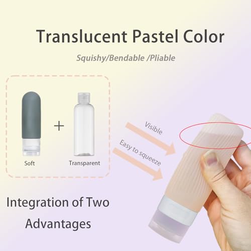 3 oz Leak Proof Travel Bottles for Toiletries|TSA Approved Refillable Silicone Travel Size Bottles for Shampoo,Conditioner|Translucent Pastel Color, Wide Mouth Opal-Shaped Design(4 Pack)2