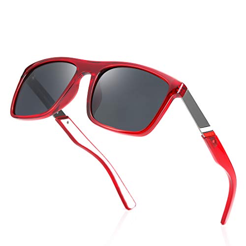 kimorn Gafas De Sol Polarizadas Para Hombres Mujeres TR90 Montura Cuadrada De Gran Tamaño Gafas Retro Clásicas K0801 (Rojo transparente) Cover