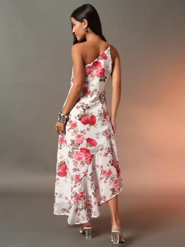 Image of Trend Arrest.ed Women's Floral One-Shoulder Cocktail Dress | Asymmetrical Hem with Lining | Adjustable & Removable Pads | Elegant Fit for Party, Wedding & Special Occasions