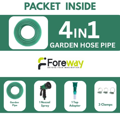 Image of 15 Meter 0.5 inch Heavy Duty 3 Layered Braided PVC Garden Hose Pipe with 8 Mode Spray Gun, Tap Adapter & 3 Clamps, Water Pipe for Garden, Car Washing, Garden Pipe for Home