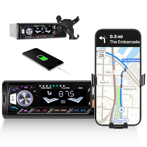 SIXTOP Autoradio Bluetooth 1DIN, FM Radio, Lecteur MP3 Radio 1 Din avec AUX, Lecture USB, USB Chargement, Port TF, Support de téléphone, Commande Au Volant