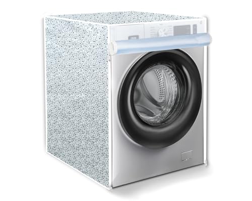 Image of The Furnishing Tree Waterproof and Dustproof PVC Washing Machine Cover Front Loading Compatible for LG, 5.5 Kg, 6 Kg & 6.5 Kg, CM-(50x63x81), Floral Pattern Bright Grey