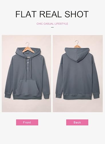 Dokotoo Womens Hoodies Winter Fall Tops Long Sleeve Drawstring Sweatshirts For Women Front Button Collar Fleece Kangaroo Pocket Hooded Pullovers Basic Comfy Simple Plain Casual Ladies Shirts X-Large #TOP2