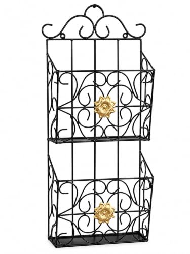 Image of Wall Mounted Hanging File & Magazine Holder - Metal Organizer for Newspapers, Documents & Office Storage | Decorative Rack for Home & Workspace 67x26x10 cm. (Double Magazine Rack BlackG)