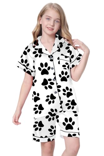 Image of Schbbbta Girls Womens Pajamas, Satin Silky Pjs Set Kids 2Pcs Button-Down Nightwear Sleepwear Gift for Mommy and me