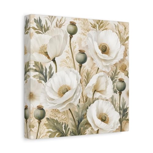 Toile Coquelicots Blancs Décoration Botanique Salon Carré 25cm
