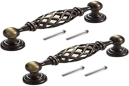 Lot de 2 poignées de porte antiques Bronze Antique Poignée de Tiroir Cage à Oiseaux en Métal pour Tiroirs Porte Armoires Salle de Bains Cuisine Hôtel Décoration Européenne Vintage Bronze