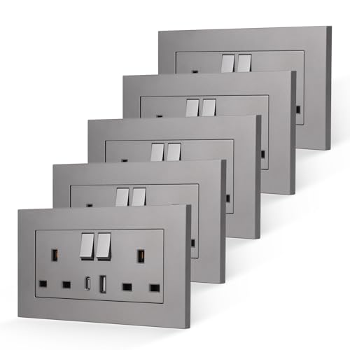 Prise double avec USB C grise lot de 5 CNBINGO pour mur