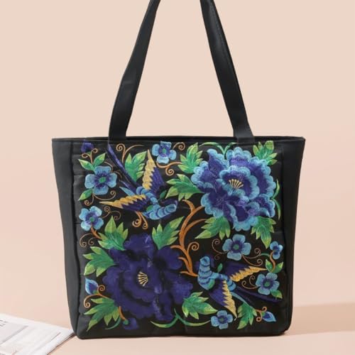 Ethnic Style Embroidery Shoulder Bag Handbag Retro Peony Tote Shopping Bag Large Capacity Literary Canvas Bag Crossbody Hobo Crossbody Bag for Women4