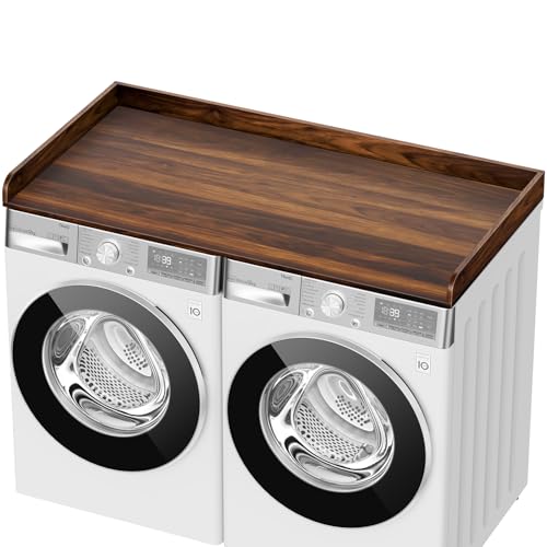 BYMTR Washer Dryer Countertop 27.5 D x 54 W Washer and Dryer Topper Covers with Edge Rails Wood Laundry Room Countertop Shelves for Laundry Room Organization and Storage (Brown)