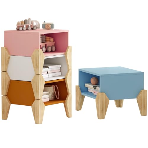 Image of SANYOAC 4-in-1 Modular Kids Bookshelf, Funny Book Shelf Organizer, Wooden Bookcase with Shelves Storage for Children Toddler Girls and Boys, Best Gift for Ages 3+