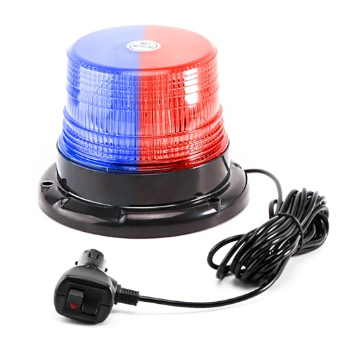 Image of 1-Pcs Red /Blue LED Beacon Lights 12-24V Warning Safety Flashing Emergency Roadside Strobe Mini Light Bar with Magnetic Base for Police Snow Plow Truck Vehicles Forklift Tractor