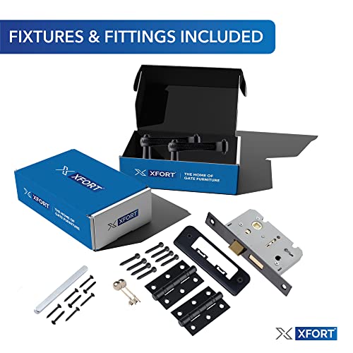 XFORT Black Beauty Range Matt Black Hanoverian Lever Lock Pack, Georgian Style Complete Set with Lock Door Handles, 65mm Sashlock and 75mm Ball Bearing Hinges, for Internal Wooden Doors - Image 2