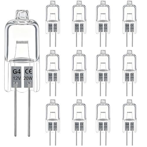 Trubuyware G4 Halogen Bulbs 20W 12 Pack Halogen Light Bulbs 12V 20W Warm White 2700K Clear Capsule 2 Pin Lamp Bulb Dimmable for Cooker Hood Cabinet Table Lamps Ceiling Lights