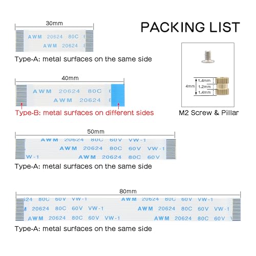 Geekworm FFC Cable Set 16 Pin 0.5mm Pitch for Raspberry Pi 5 PCIe to NVMe SSD Shield (30mm / 50mm / 80mm Length)