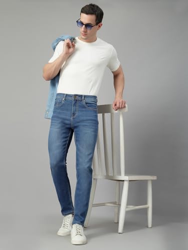 Image of Style Quotient Men Dark Blue Regular Fit Mid Rise Stretchable Jeans
