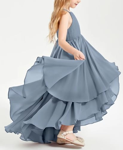 Junior Bridesmaid Dresses for Teen Girls High Low Tiered Ruffle Flower Girl Dress Halter Ruched Wedding Party Dress4