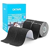 OK TAPE PRO Original Kinesiology Tape Pre-Cut Strips, Latex Free Elastic Athletic Tape Roll, 2in×16ft 2Rolls,Black+Black