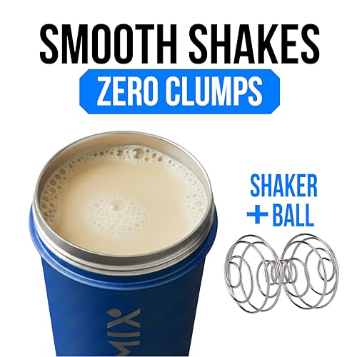 Image of VELOMIX 24 oz Stainless Steel Shaker Bottle with Wire Whisk - Leakproof, No Clumps, Odor Resistant Metal Shaker Bottle, Insulated Shaker Cups for Protein Shakes, Pre Workout and Smoothie(Blue)