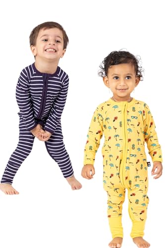 Lazytoon Unisex Baby Full Sleeves Double Zipped Romper/Jumpsuit – Premium Organic Breathable Cotton Fabric For Summer Pack of 2