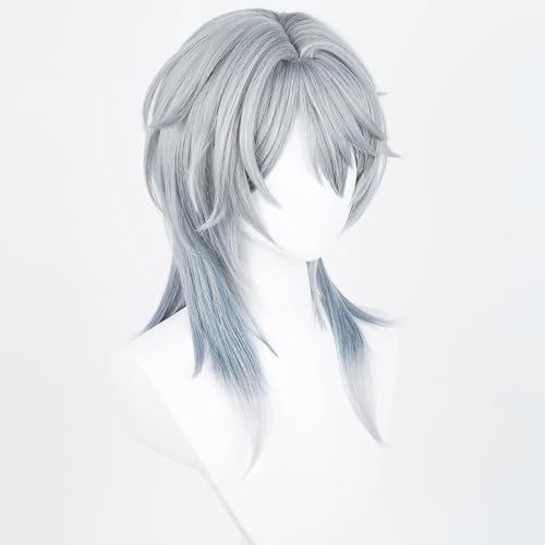 Image of Sunday Anime Gray Blue Wig with Bangs Men Long Straight Wig Layered Haircut Game Cosplay Wigs Halloween,Christmas,Comic con,Game Show,Party,Carnival