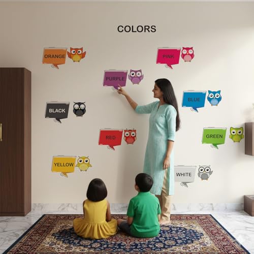 Image of StickMe 'Colours Names Cute Birds Color Baby Kids Learning Education Nursery Pre School Kinder Garden Colorful Wall Sticker'(Multi Colour, Vinyl)