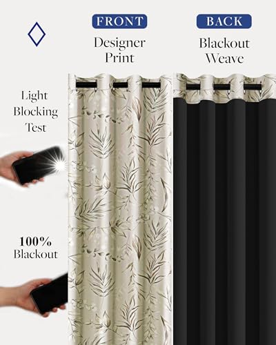 Image of Cloth Fusion Printed 100% Blackout Window Curtains 5 Feet Long Set of 2 | Elegant Blooms, Room Darkening, Black Woven Back, 127 cm Wide Panel, Thermal Insulated, Stainless Steel Grommets