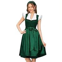 DIRNDLSTERN Damen Trachtenrock Grün - Midi Trachtenkleid für Oktoberfest Leinen Dirndlkleid mit Dirndlschürzen 38