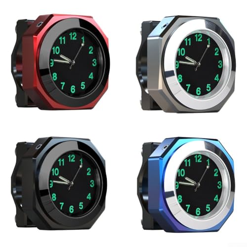 Zeroupshop Horloge de guidon de moto, montre à quartz étanche en alliage d'aluminium avec affichage lumineux pour guidon de 22 à 28 mm (rouge)