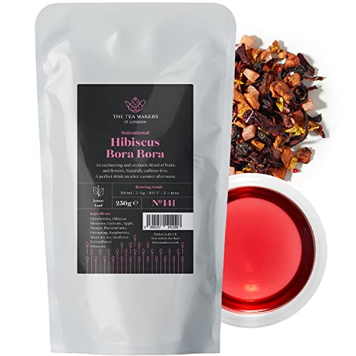 Bora Bora Blend with Hibiscus Flowers & Tropical Fruit Chunks – Sweet, Floral, Zesty Fruit Tea – 250g by The Tea Makers of London