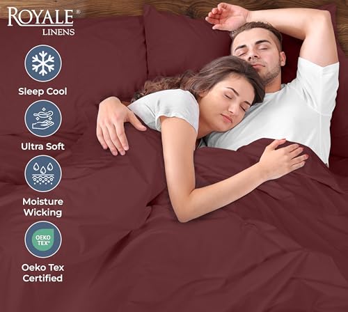 Image of ROYALE LINENS 100% Organic Cotton Percale Pillowcases Set of 2 - Queen Size Percale Pillowcase - Queen Set of 2 Pillow Cover - Breathable, Cool & Crisp Pillow Cases (20 inchx30 inch, Red)