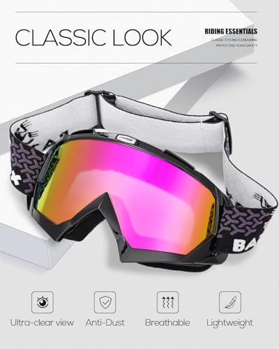 Image of BATFOX Motorcycle Glasses Goggles Dirt Bike Motocross Safety ATV Tactical Riding (HD Purple-Black, Adult)