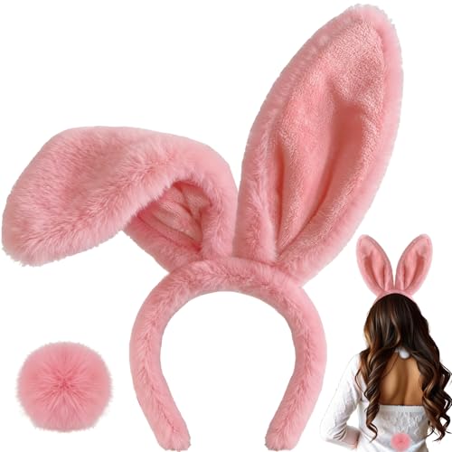 KHC-KHF Easter-Headband Bunny-Headbands Halloween Plush Rabbit Ear Costume Bunny Headband Tail Accessories Party Makeup Birthday Favors s Adult Headwear