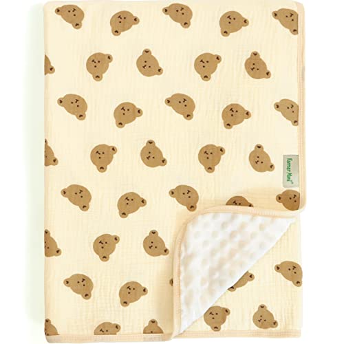 Image of Minky Dot Baby Blanket for Girls Boys Super Soft Double Layer with Dotted Backing, Elegant Receiving Blanket with Muslin Front 39 x 43 Inch (Little Bear)