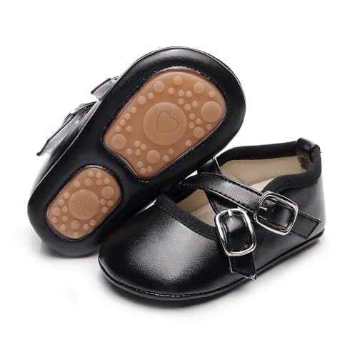 Image of HONGTEYA Baby Moccasins with Rubber Sole&Soft Sole - Flower Print PU Leather Tassel Bow Girls Ballet Dress Shoes for Toddler
