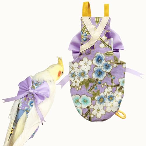 Bird Flight Suits Diapers, Parrot Flight Suits Diapers for Quaker Parakeets Cockatiels Conures Macaw African Grey, Bird Diaper, Parrot Clothes (Purple