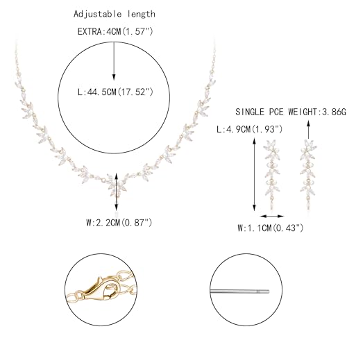 Image of White Faux Pearl Leaf Vine Bridal Cubic Zirconia Jewelry Set for Women
