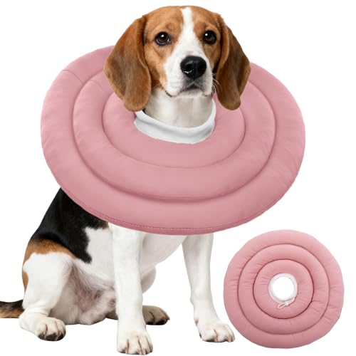 Image of IDOMIK Dog Recovery Collar, Waterproof Soft Dog Cone After Surgery, Comfy Protective Elizabethan Collar Alternative for Dogs Cats, Adjustable Pet Neck Donut Cone Anti-Licking Biting Wounds,Pink,XL