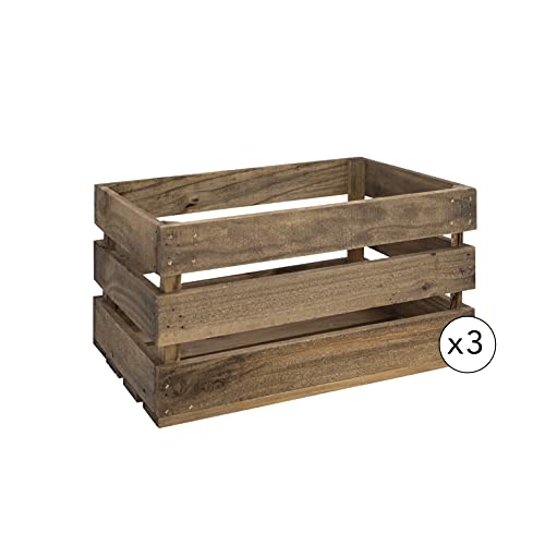 Decowood - Pack de 3 Cajas Fabricadas en Madera de Pino Gallego - Tamaño Grande - Color Marrón - Acabado Envejecido - Para decoración, almacenaje - Hechas a mano en España - Tamaño 49 x 25,5 x 30,5 cm Cover