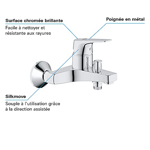 Robinet GROHE Start Flow Mitigeur Bain Douche mural haut de gamme en finition chromée - 5