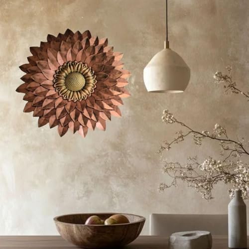 Image of SETHI AESTHETIC Metal Designer Flower Wall Decor - Size 21 X 21 inch (Copper Brown)